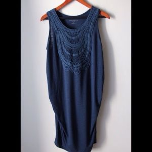 Cute navy blue ruched maternity tank dress